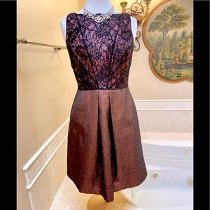Gorgeous Pink Adrianna Papell Like New Shimmery Lace and Metallic Rose Dress 4